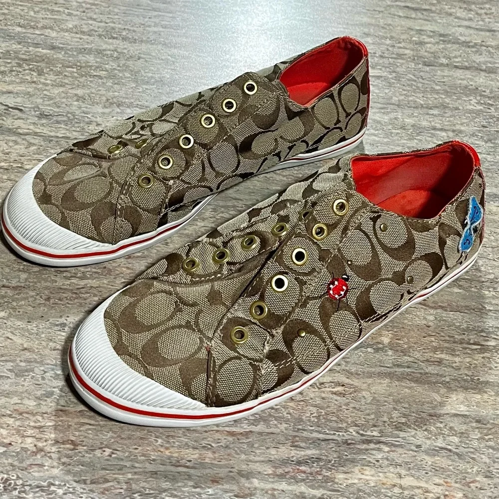 Coach Brown and Red Women's Sneakers - Picture 5 of 16